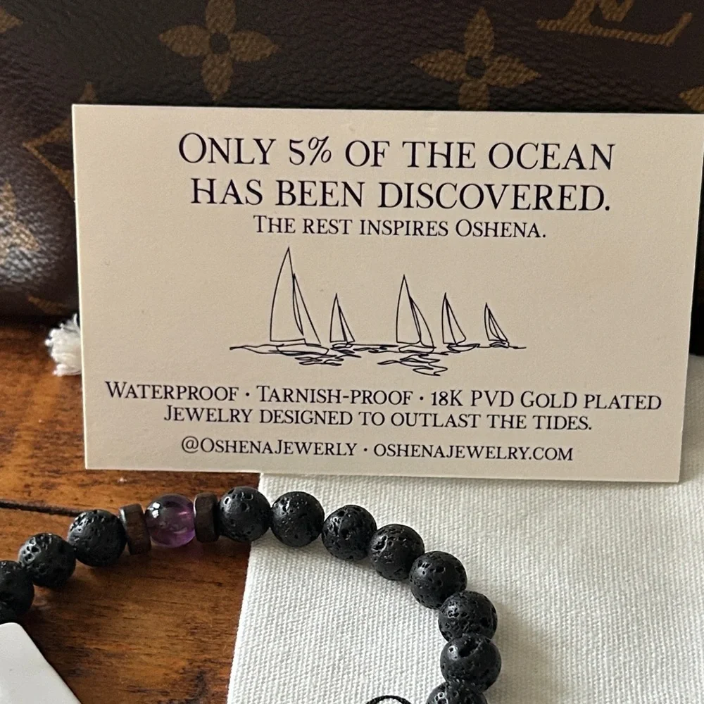 OSHENA Designer Beachwear Lava and Amethyst Bead Bracelet Free jewelry box!